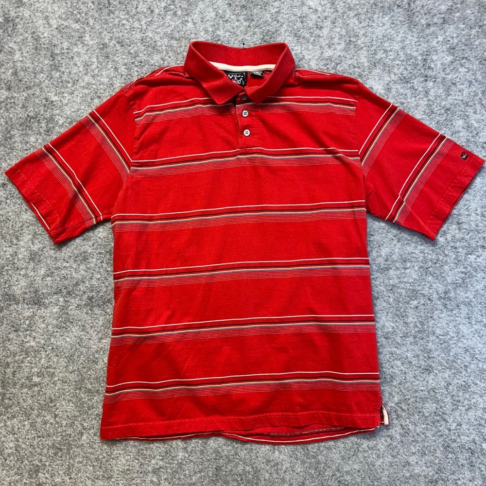 Vintage Quiksilver Polo Shirt Men's Large Red Striped Short Sleeve Cotton Y2K